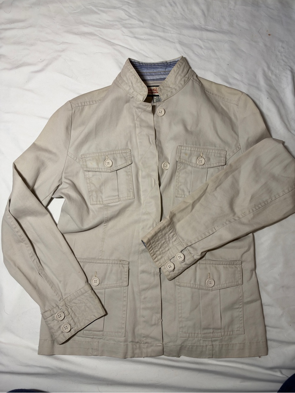 Women's Light Cream Button-Front Utility Blazer Jacket